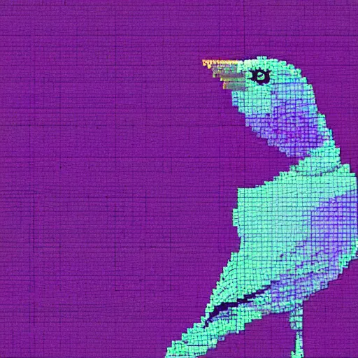 Prompt: a beautiful bird digitally glitched and pixelated, purple background, concept art