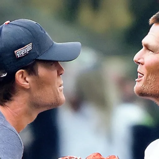 Prompt: tom brady kissing a toad