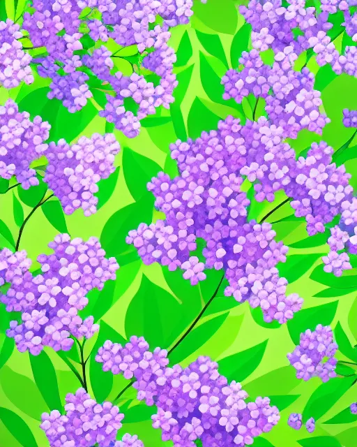 Image similar to lilac flowers, lilac blooms, spring, blue sky, may bug, white clouds, romanticism, the art style and print