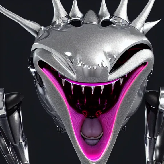 Image similar to close up mawshot of a cute elegant beautiful stunning anthropomorphic female robot dragon, with sleek silver metal armor, glowing OLED visor, facing the camera, the open maw being highly detailed and soft, with a gullet at the end, you looking into the maw, food pov, micro pov, vore, digital art, pov furry art, anthro art, furry, warframe art, high quality, 3D realistic, dragon mawshot, maw art, macro art, micro art, dragon art, Furaffinity, Deviantart, Eka's Portal, G6