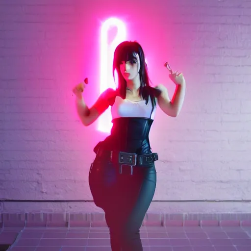 Image similar to tifa lockhart synthwave style volumetric lighting