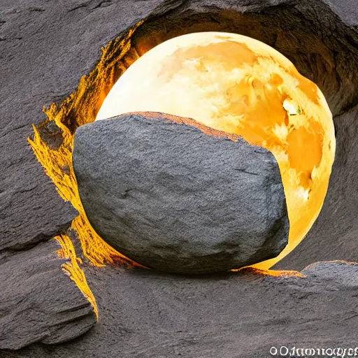 Prompt: the moon crashing into the earth, in style of a prehistoric rock carving