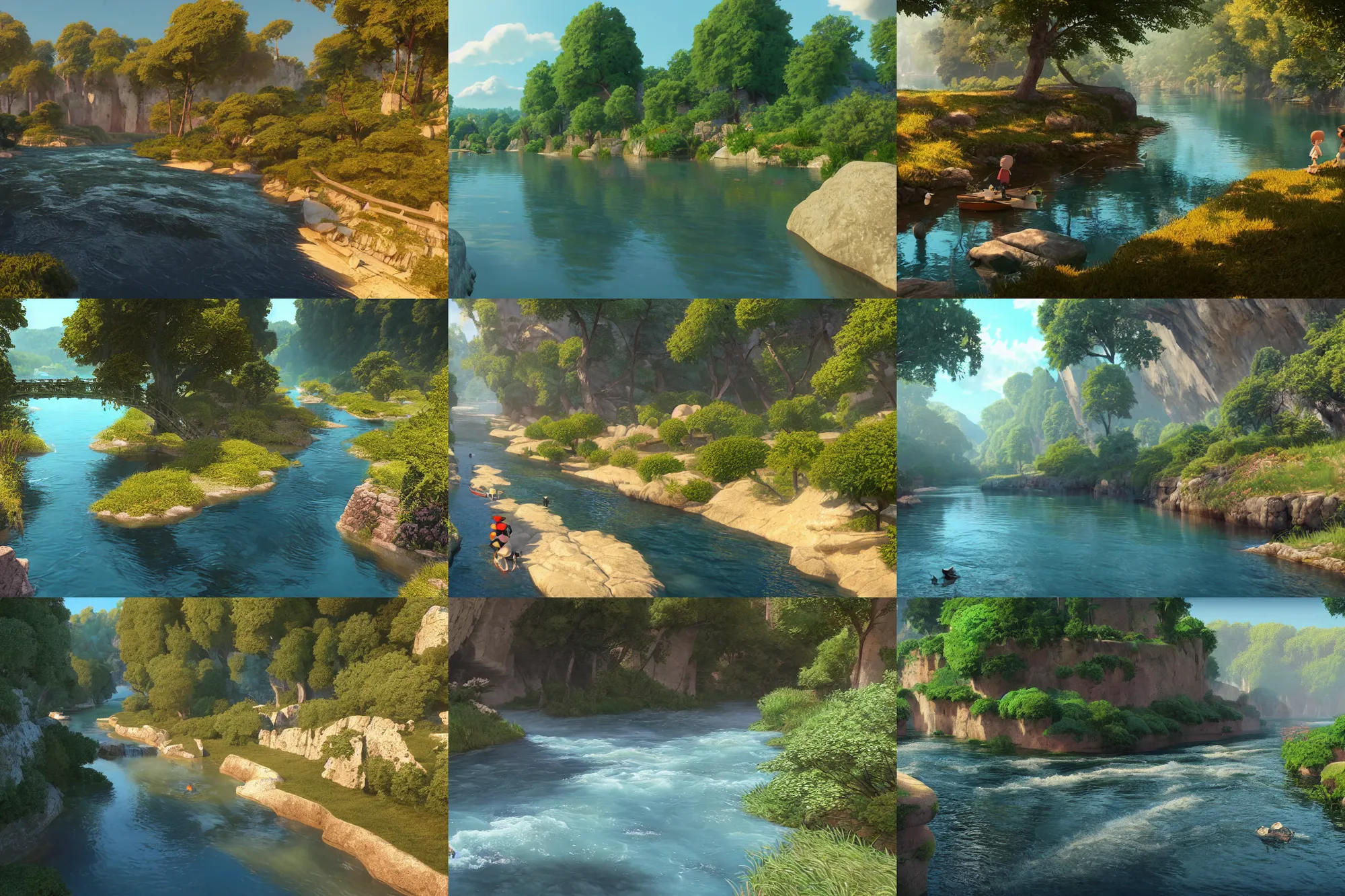 Prompt: a wholesome animation key shot of the ardeche river in france, studio ghibli, pixar and disney animation, sharp, rendered in unreal engine 5, anime key art by greg rutkowski, bloom, dramatic lighting