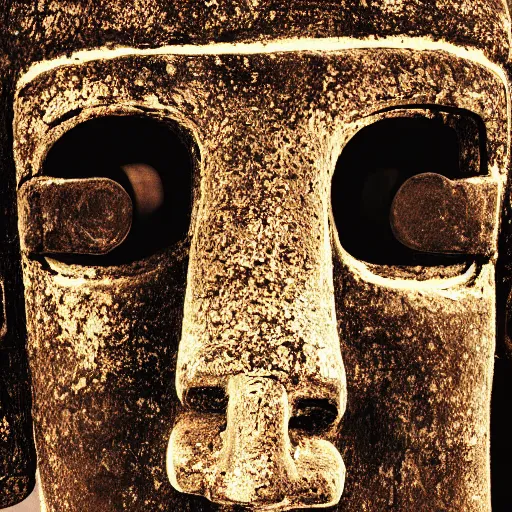 Image similar to a high detail photo of a moai wearing headphones, subject: moai, subject detail: wearing headphones