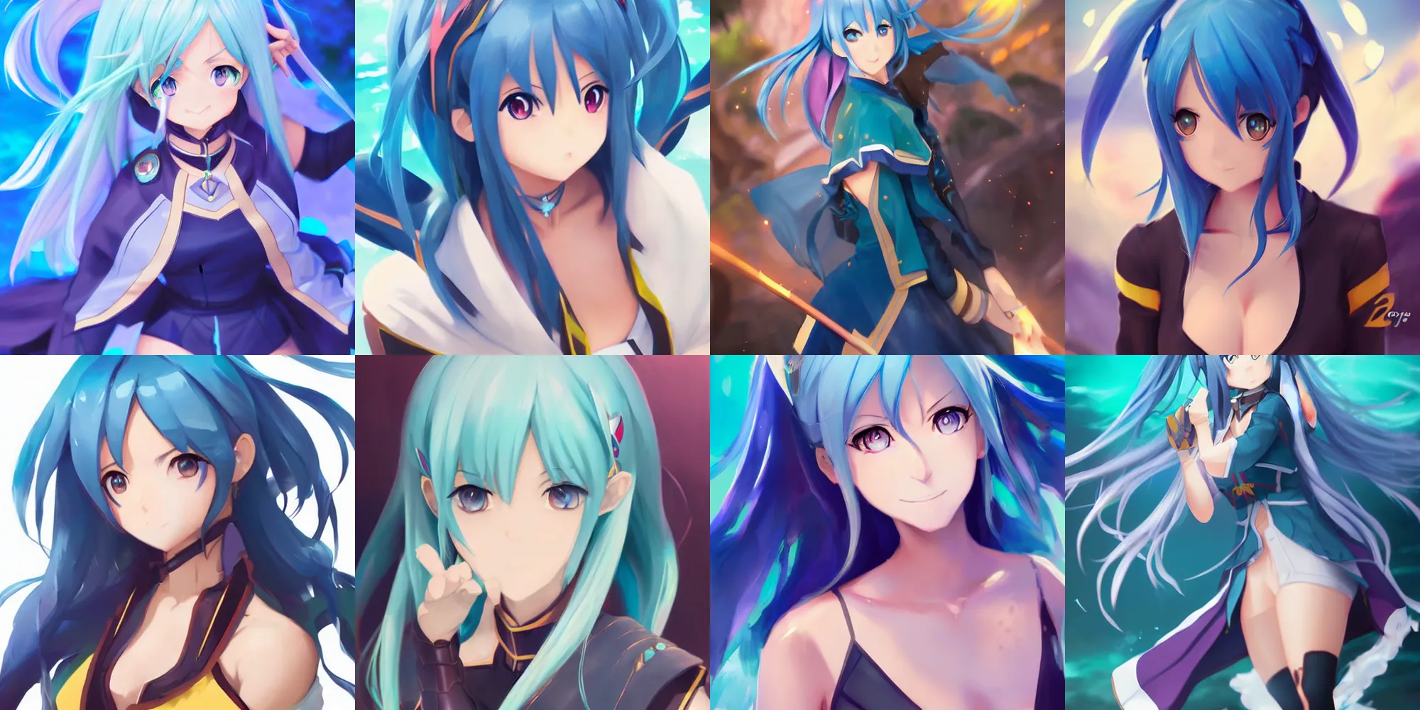 Prompt: aqua!!!!!!! from konosuba!!!! portrait art by wlop, rossdraws, trending on artstation