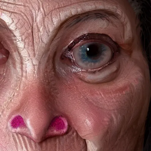 Image similar to the closeup of the woman who is dreaded with the most realistic horror imaginable
