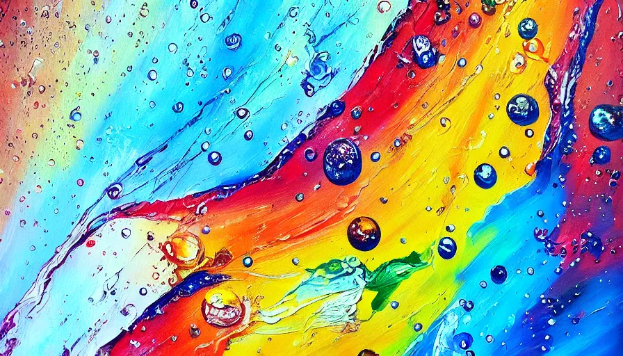 Prompt: painting on canvas, watedrops, water droplets, acrylic painting, acrylic pouring, painting, influencer, artstation - h 8 0 0