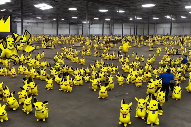 Image similar to a warehouse full of pikachu