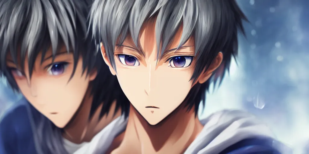 Prompt: hyperrealistic anime protagonist, detailed eyes, beautiful face, aura around him, aesthetic, painting in 8k