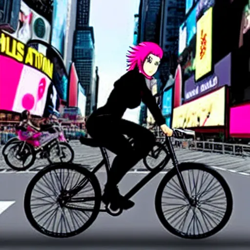 Image similar to Photo of Sakura Haruno riding a bike in the Times Square