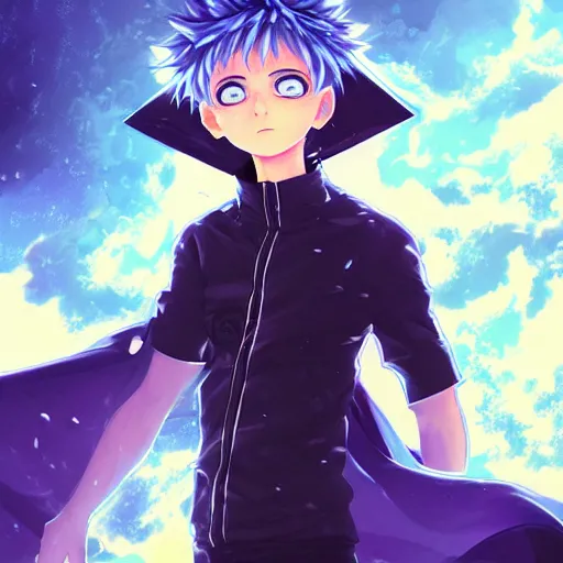 Image similar to killua zoldyck in rossdraws art, with thunderstorms, 8 k, bright colors, detailed face, details, sharp smooth, aykut aydogdu