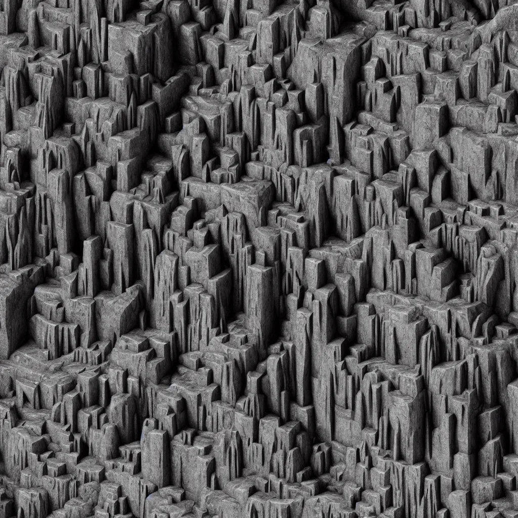 Image similar to the mines of moria. dwarven architecture carved out of the interior of a mountain. light from rivers of molten iron. immense open cavern with many levels of walkways spanning the void, stairs. drums in the deep. kingdom of dwarves. statues, geometric knot carvings, squared basalt support columns, photorealistic, 8 k