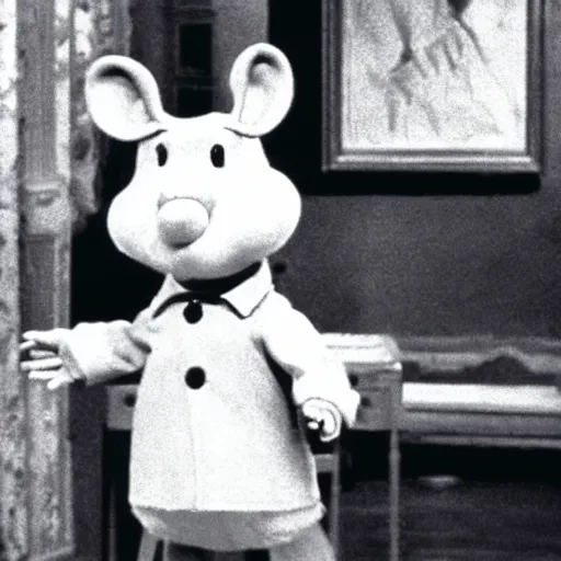 Image similar to still of Topo Gigio as spy with coat in cinematic scene