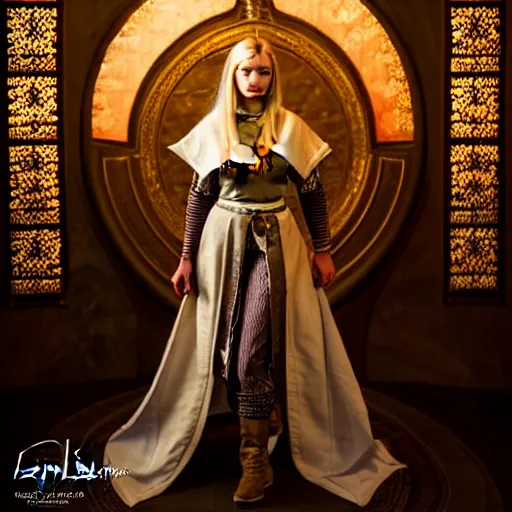 Prompt: the elder scrolls vi, charismatic regal blonde high elf female jarl, portrait, exquisitely designed throne room, atmospheric lighting, painted, intricate, volumetric lighting, beautiful, daytime, slight overcast, sharp focus, deep colours, ultra detailed, by leesha hannigan, ross tran, thierry doizon, kai carpenter, ignacio fernandez rios