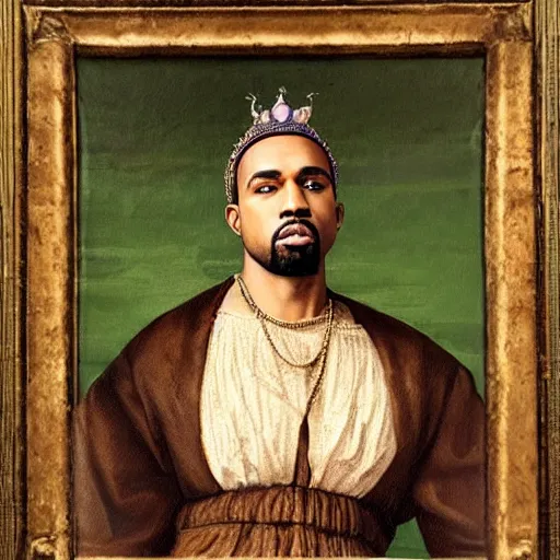 Image similar to a renaissance style portrait painting of kanye west wearing a crown