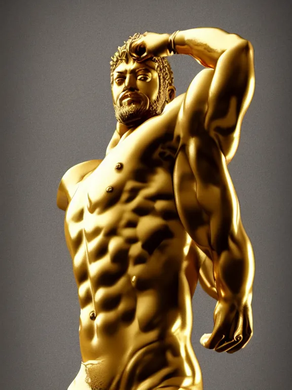 Image similar to stylized gold and black statue made of marble of hercules, full body, hyper realistic, hyper detailed, by johannen voss, by michelangelo, octane render, blender, 8 k