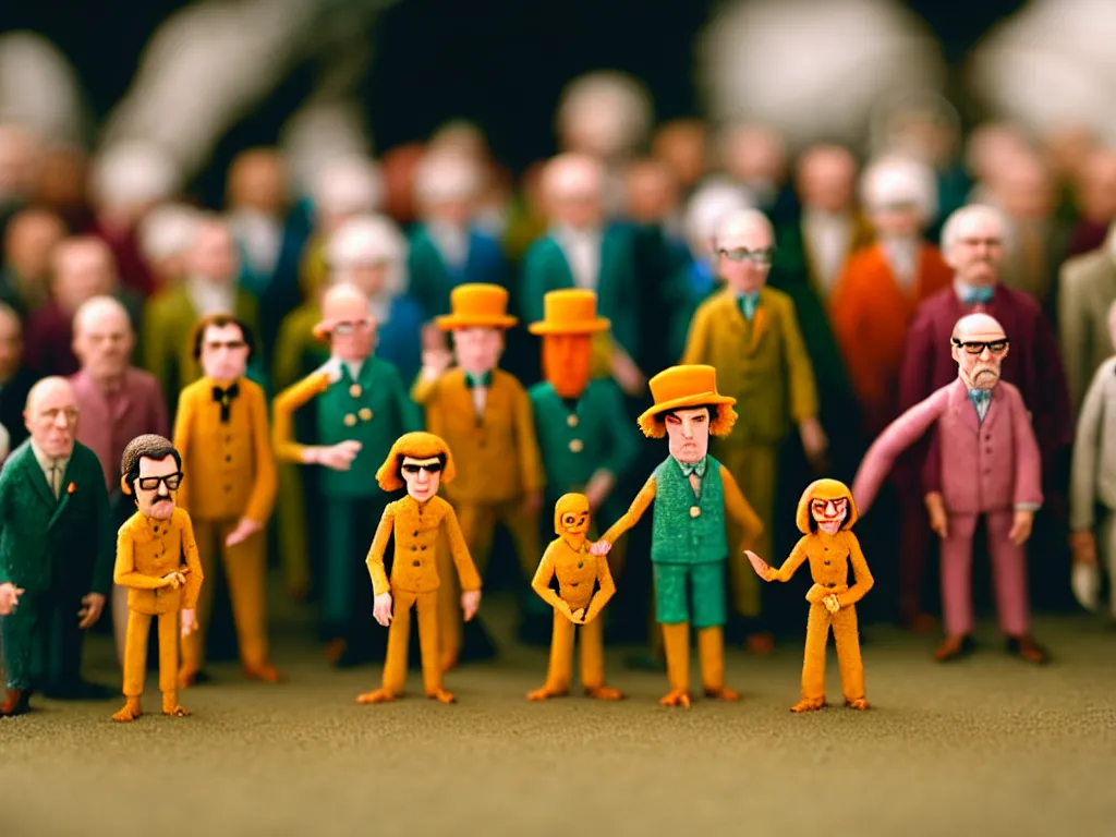 Prompt: macro photo of tiny claymation people wes anderson sharp focus