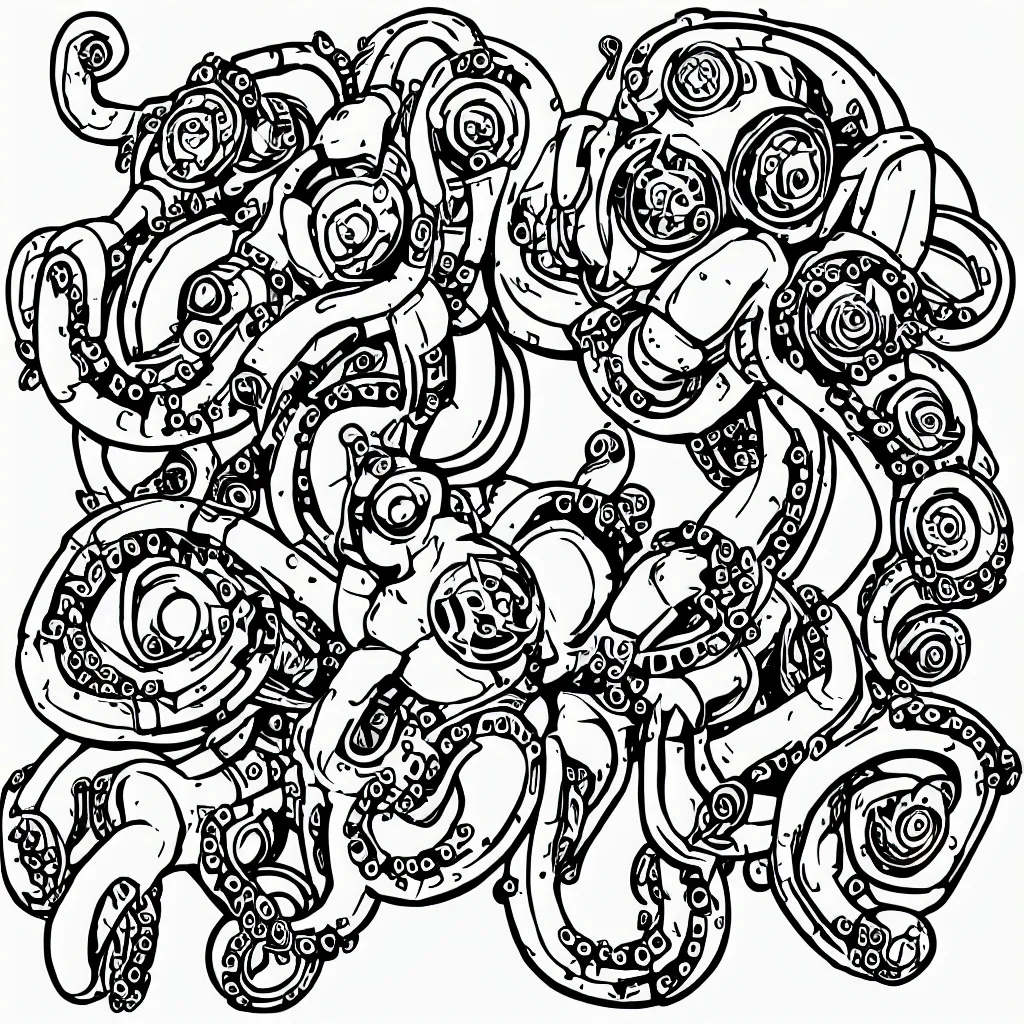 Image similar to symmetrical robot octopus, sticker design