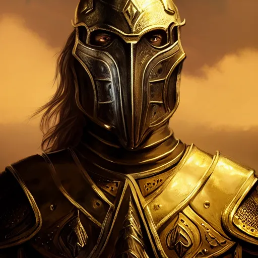 Image similar to unknown The Elder Scrolls VI character portrait, partially clothed in metal-plated battle armor, atmospheric lighting, painted, intricate, volumetric lighting, beautiful, golden hour, sharp focus, ultra detailed, by Leesha Hannigan, Ross Tran, Thierry Doizon, Kai Carpenter,Ignacio Fernández Ríos