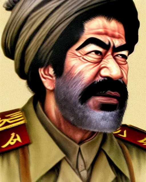 Prompt: saddam hussein, character portrait, portrait, close up, concept art, intricate details, highly detailed, in the style of takehiko inoue, tsukasa hojo, akimino kamijyo, tite kubo, akira hiramoto, tsugumi ohba, makoto yukimura, katsuhiro and inio asano