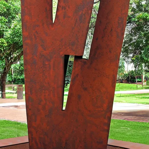 Image similar to a photorealistic abstract design of an sculpture built on corten steel in style of eduardo chillida, jorge oteiza, agustin ibarrola