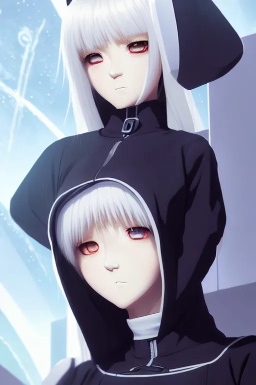 Image similar to portrait Anime cyborg girl in nun clothes, holy church Warhammer 40000, cute-fine-face, white-hair pretty face, realistic shaded Perfect face, fine details. Anime. realistic shaded lighting by Ilya Kuvshinov katsuhiro otomo ghost-in-the-shell, magali villeneuve, artgerm, rutkowski, WLOP Jeremy Lipkin and Giuseppe Dangelico Pino and Michael Garmash and Rob Rey