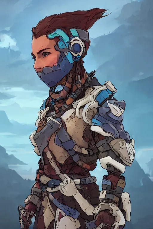 Image similar to combination suit armor aloy horizon forbidden west horizon zero dawn robot ninja mask helmet backpack tribal, art gta 5 comics, official fanart behance hd artstation by jesper ejsing, by rhads, makoto shinkai and lois van baarle, ilya kuvshinov, ossdraws radiating a glowing aura cgi rtx 2 0 2 2