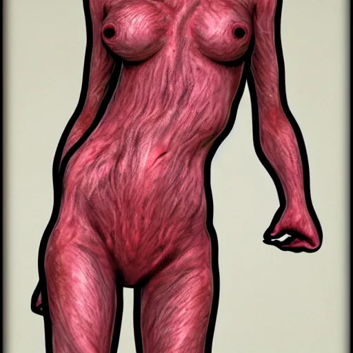 Image similar to weird flesh female creature