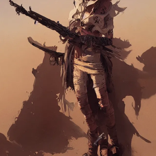 Prompt: a painting of a desert punker by greg rutkowski, dark fantasy art, high detail, trending on artstation