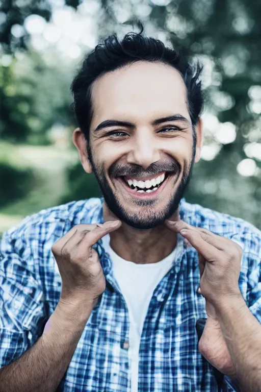 Prompt: happiest man in the world, wide grin, photograph portrait