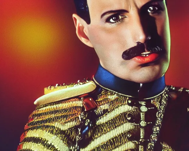 Image similar to 4 k hd, high resolution photograph of freddy mercury, full colour, shot with sigma f / 4. 2, 2 5 0 mm sharp lens, wide shot, high level texture render