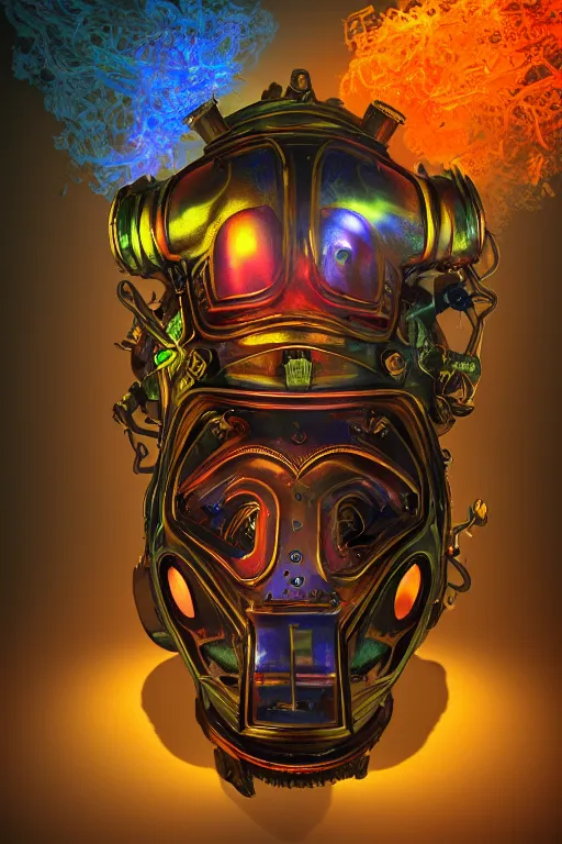Image similar to colorful vivid steampunk mask minimalist fantasy art robot ninja helmet, global illumination ray tracing hdr fanart arstation by sung choi and eric pfeiffer and gabriel garza and casper konefal