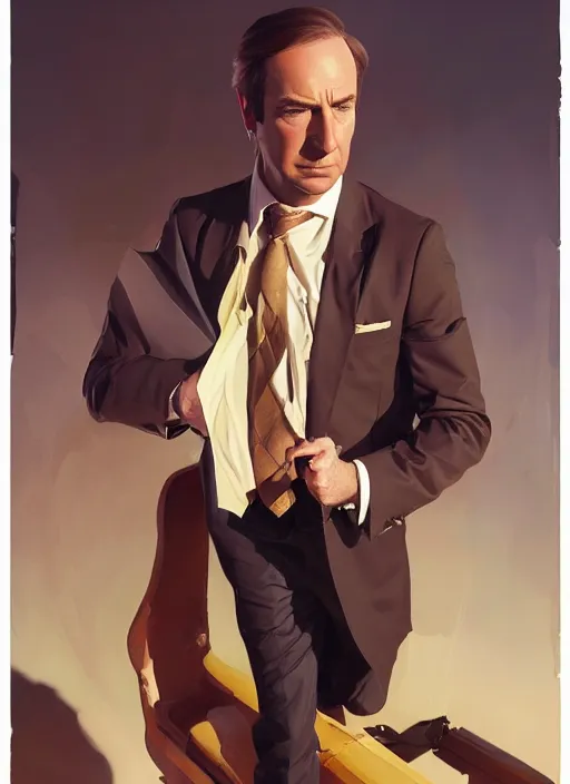 Image similar to portrait of saul goodman, medium closeup, lawyer clothing, painting by sargent and leyendecker, asymmetrical, intricate, elegant, matte painting, illustration,, by rhads, by greg rutkowski, by greg tocchini, by james gilleard, by joe fenton