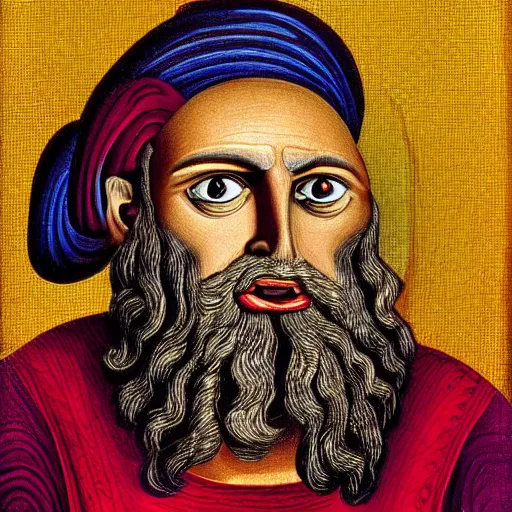 Image similar to portrait of ancient silly greek man with big eyes and sharp nose. fine detail. artistic painting by lurid