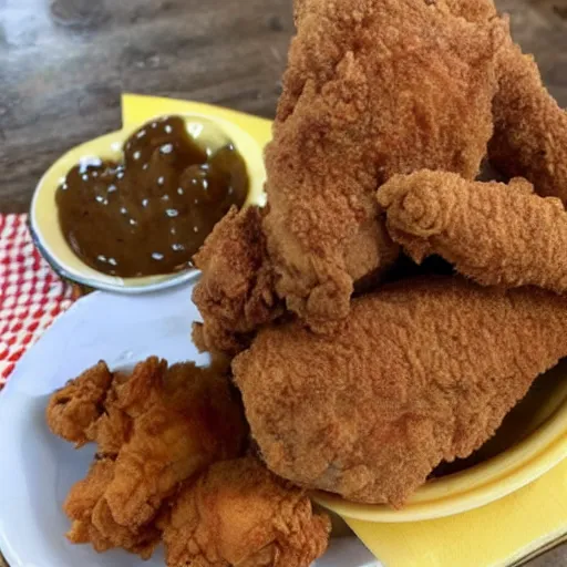 Prompt: country fried chicken made from puppies