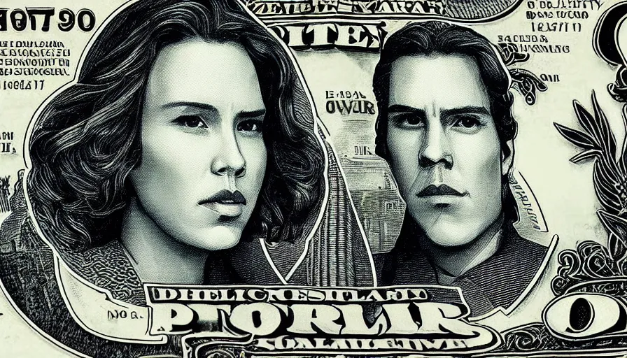 Image similar to reylo on a dollar bill