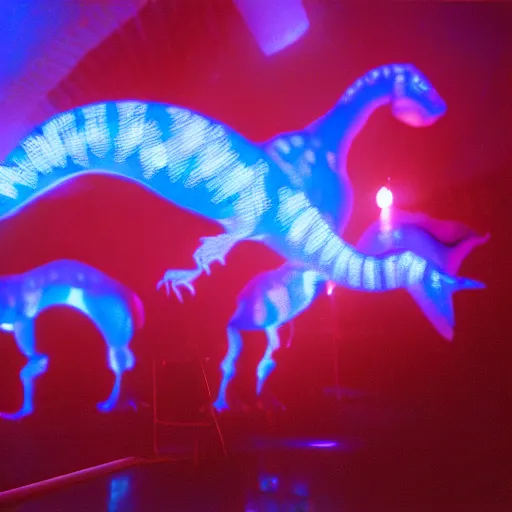 Image similar to electric blue glowing baby dinosaurs in tron movie, cinestill