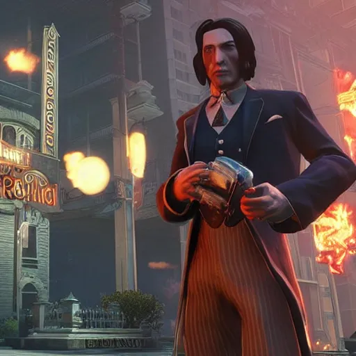 Image similar to screenshot from bioshock infinite, keanu reeves