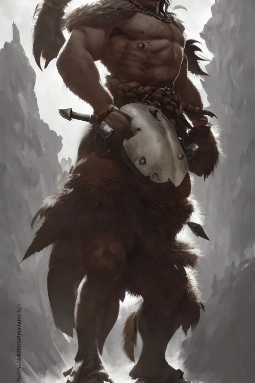 Image similar to orc barbarian wearing leather armor, full body shot, exquisite details, earth magic, mid view, design on a white background, by studio muti, greg rutkowski, makoto shinkai, takashi takeuchi, studio ghibli