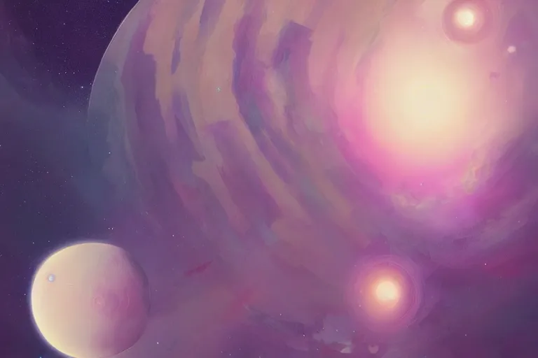 Image similar to retro science fiction outer space planet muted colors bycharlie bowater