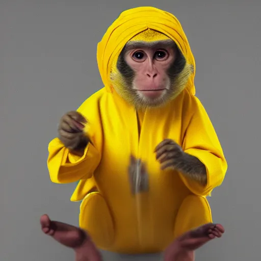 Image similar to a monkey wearing a yellow kimono, 8 k