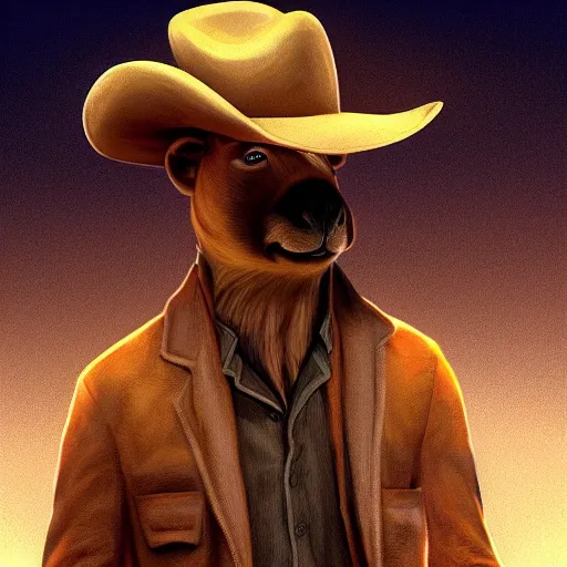 Prompt: a capybara dressed like a cowboy, digital painting, medium shot, warm lighting, lively, brash, rich, Photorealistic, Trending on ArtStation, Award-Winning Art, sharp, Unreal Engine