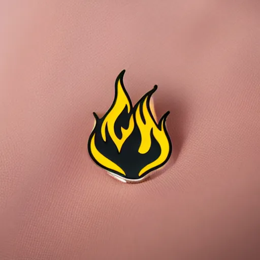 Image similar to a diamond enamel pin depicting a minimalistic clean illustration fire flames warning label, smooth curves