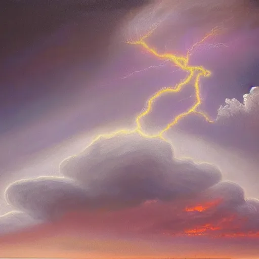 Image similar to a tornado shaped cloud, oil painting, award winning, dramatic lightning, UHD, 4k