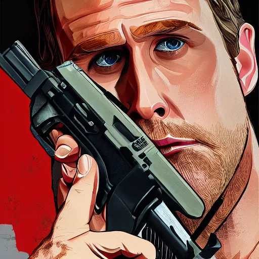 Prompt: gta v covert art by stephen bliss of ryan gosling