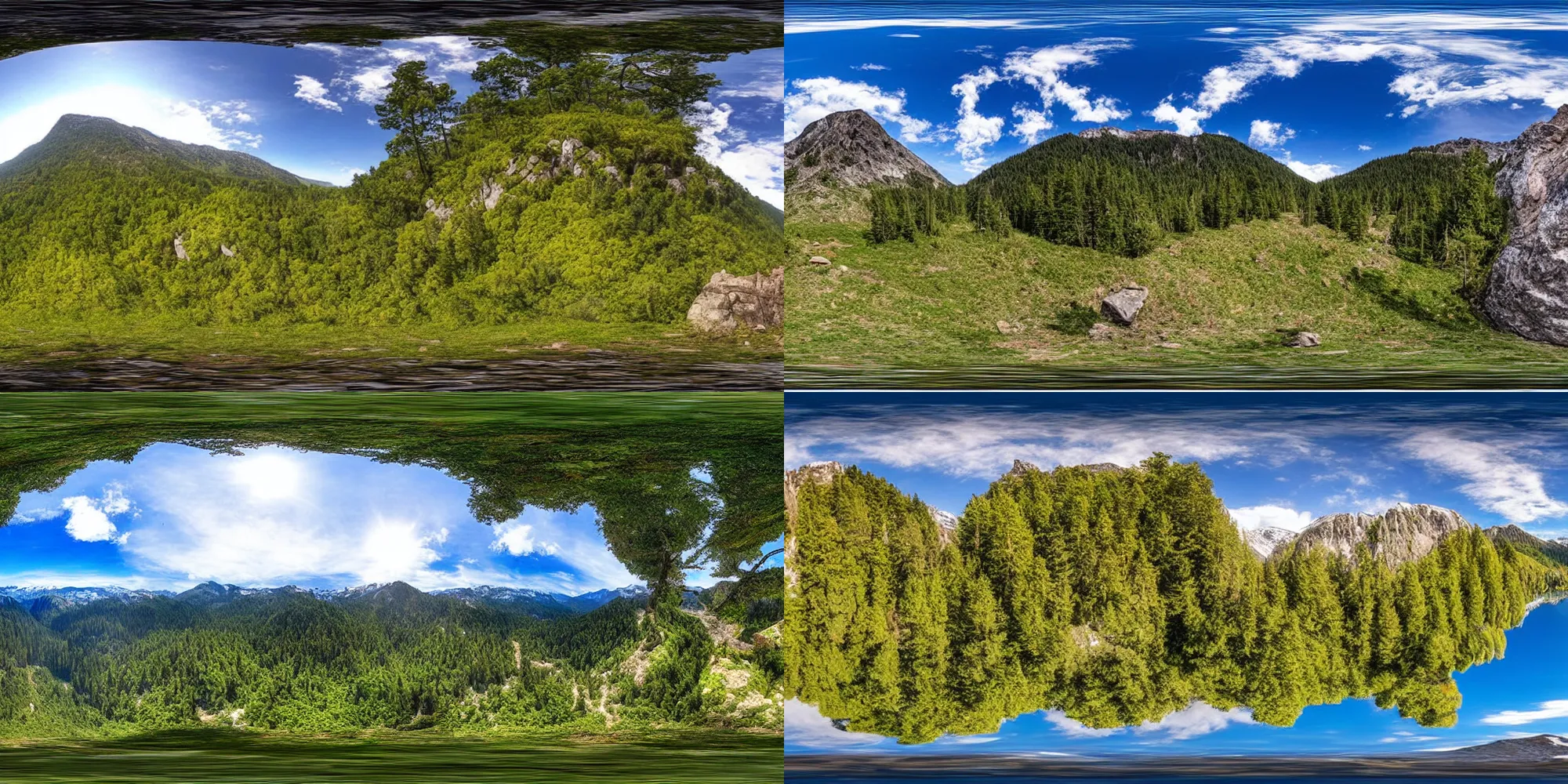 Prompt: Spherical Panorama 360-Photo of a beautiful mountain landscape scene