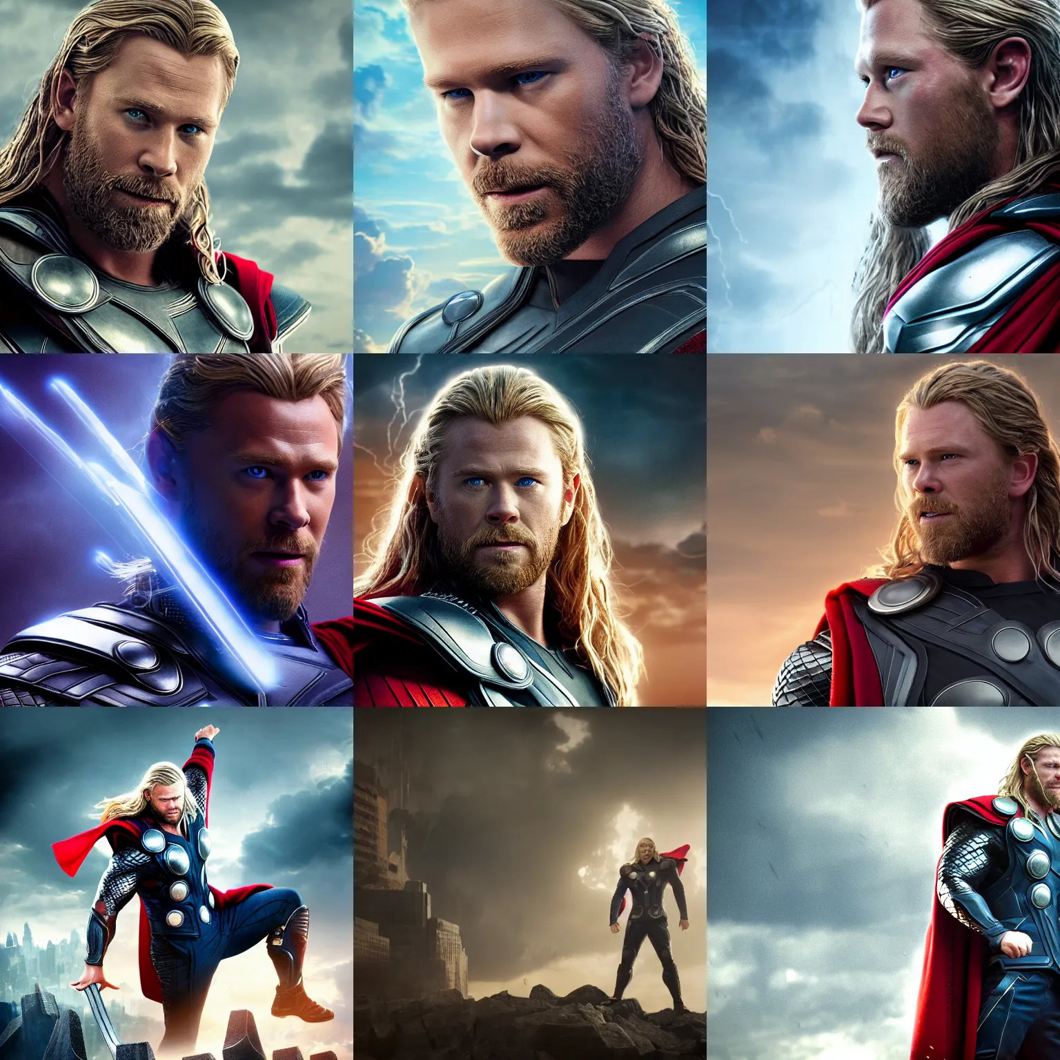 Prompt: Thor from Marvel movie, hyper realistic, octane render, hyper detailed, cinematic lighting, movie scene, epic, realistic lighting. Highly detailed, epic, cinematic, 8k