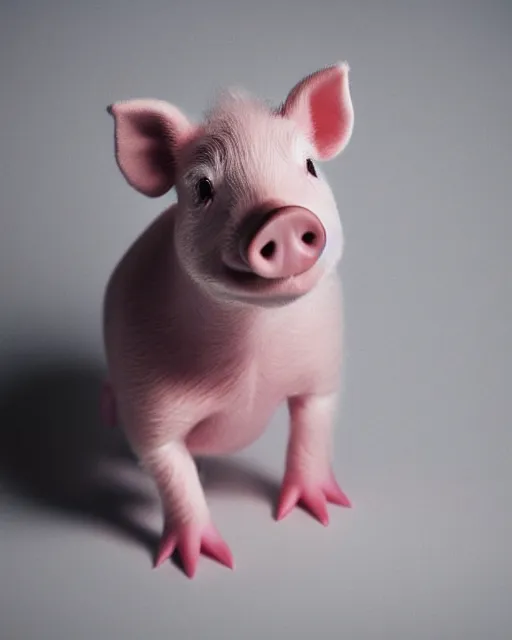 Image similar to A studio portrait of the cutest pink piglet you\'ve ever seen, highly detailed, bokeh, 90mm, f/1.4