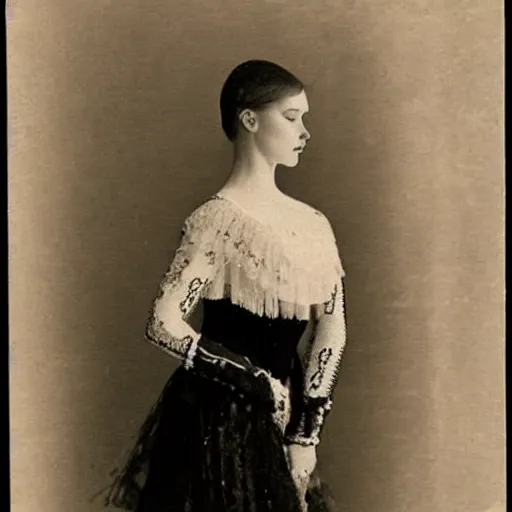 Prompt: tsarist photo of a beautiful Russian ballerina taken in 1911