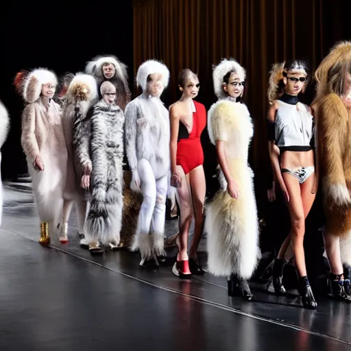 Prompt: a photo of a runway show with Furry models, 8k, vogue magazine